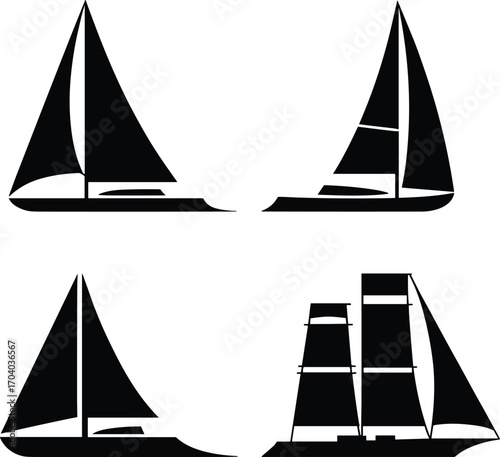 Sailboat silhouette vector collection with sailing ships, yacht icons, marine transport design, ocean travel elements, sea adventure graphic set for decoration