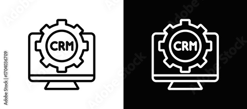 Crm System Icon In Black And White Filled Style