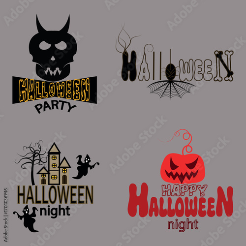  Halloween party and night celebration logos with skull