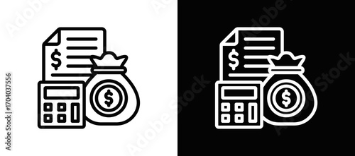 Budget Management Icon In Black And White Filled Style