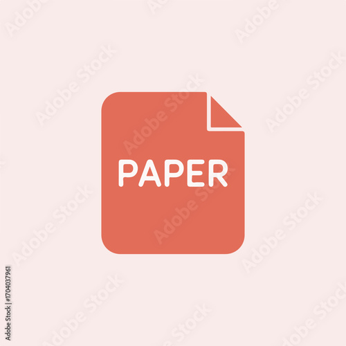 A simple icon of a paper document with the word paper on it, symbolizing paperwork, reports, or important files, isolated on transparent background the design is clean and modern