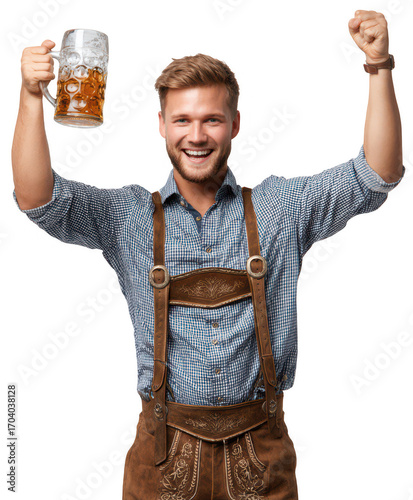 Oktoberfest Bavarian Man PNG – Traditional German Costume with Beer, Sausage, Pretzel