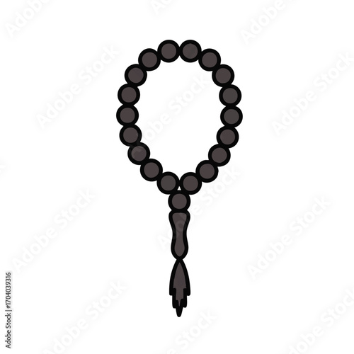 Stylized Grey Islamic Prayer Beads, or Tasbih, with a Tassel and Thick Black Outline