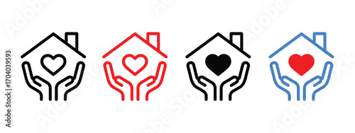 Hands Supporting a Heart-Centered Home icon vector. Protecting home and family with care symbol. vector illustration.