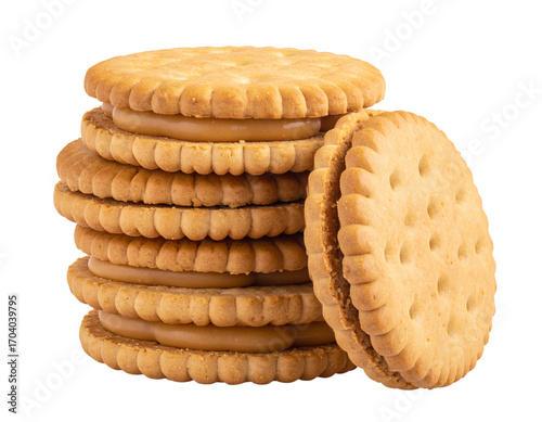 Stack of Peanut Butter Sandwich Cookies with Cream Filling,