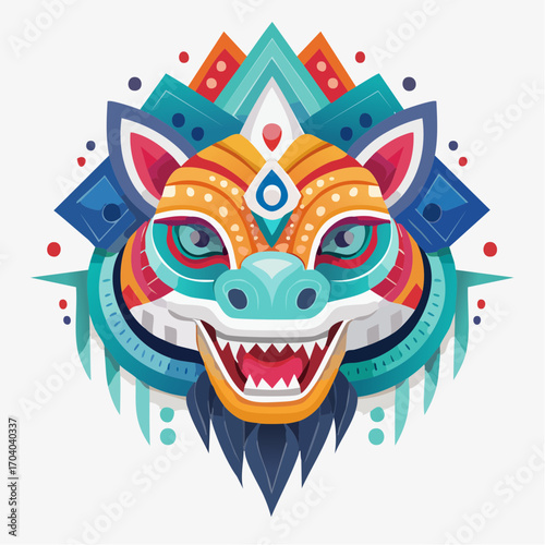 Stylized Geometric Colorful Tiger Head With Open Mouth