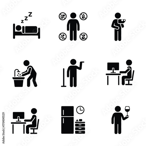 Daily routine icon set 