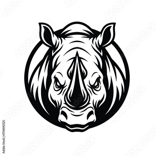 Stylized Rhino Head Vector – Black and White Bold Line Logo Design