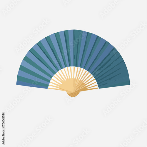 Blue Handheld Fan With Wooden Handle