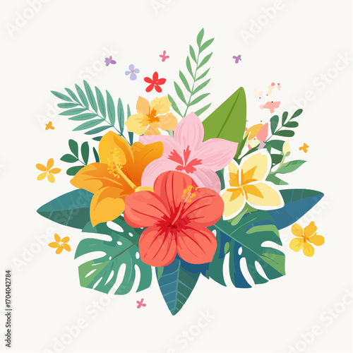 Vibrant Tropical Flower Bouquet on White Background