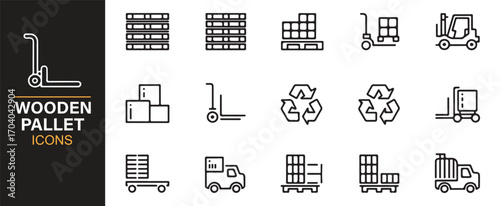 Editable logistics pallet icons – shipping, warehouse, delivery, and transport outline vector collection