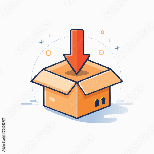 Open Cardboard Box With Red Download Arrow