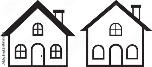 Two simple house silhouettes with chimneys