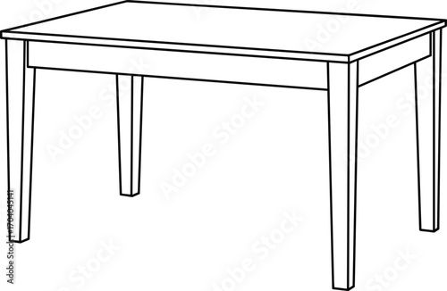 Simple wooden table vector illustration, minimal black and white furniture design, modern household desk with four legs, isolated line art style drawing
