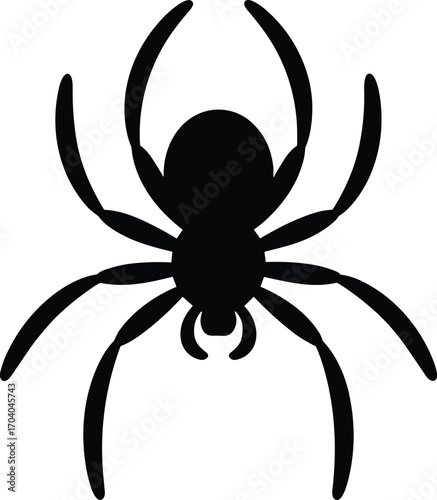 Spider silhouette vector illustration isolated on white background, perfect for Halloween designs, insect icons, spooky decorations, nature symbols, and creepy crawly themed artwork.