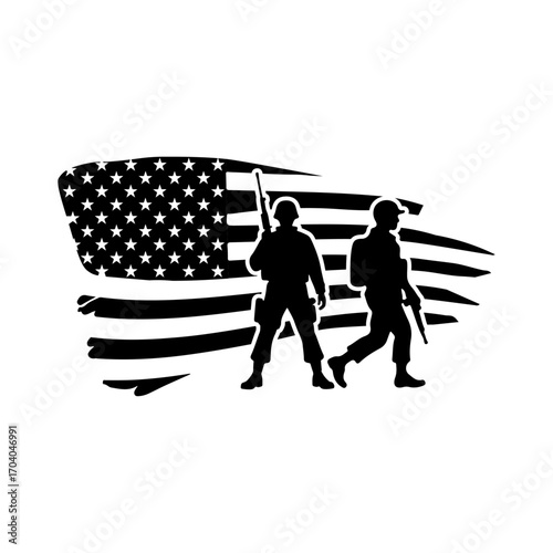 Us Army Vector, Soldeir with Usa Flag