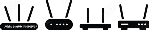 Wireless router silhouette vector illustration, modern WiFi device icons, internet network equipment design, technology communication symbols, home router graphic artwork