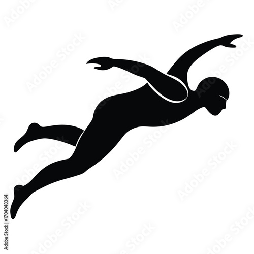 Silhouette of a Swimmer Dynamic Movement in the Water