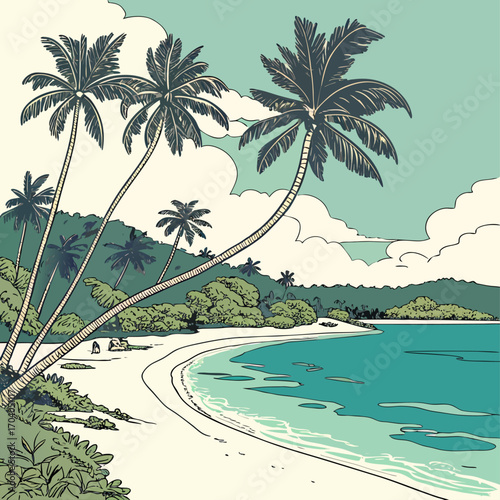 Tropical beach with palm trees and turquoise water