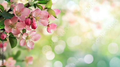 A pink and white flower arrangement with green leaves on a blurred green background.