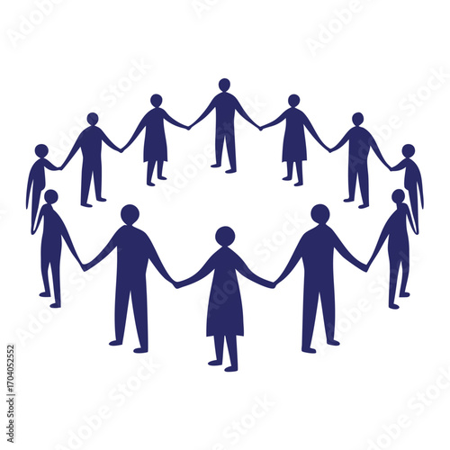 Minimalist figures create a circle holding hands, symbolizing unity and global community with transparent background