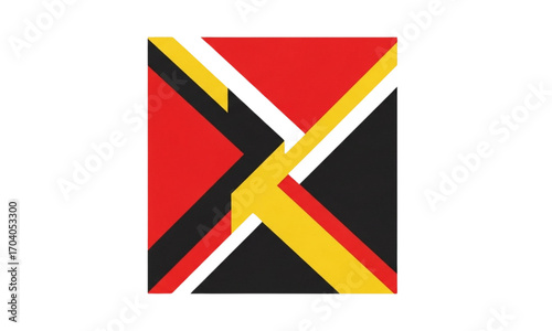 Abstract geometric design with red, yellow, and black shapes isolated on transparent background