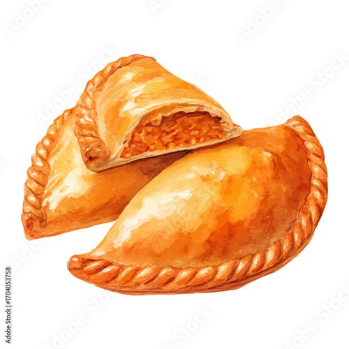 Empanada, watercolor clipart vector, isolated on a white background.