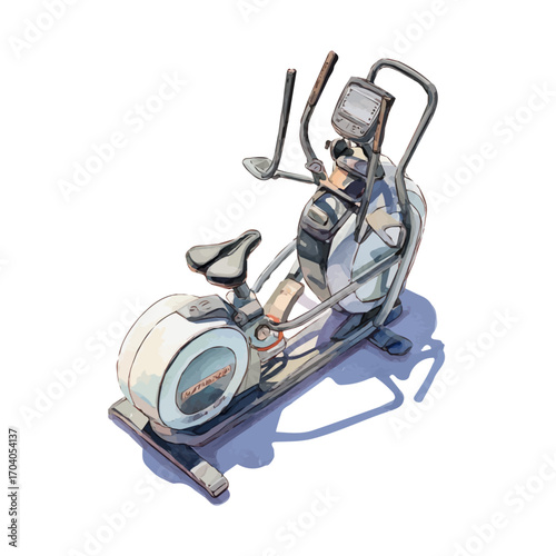 watercolor vector of Elliptical Trainer, isolated on a white background.
