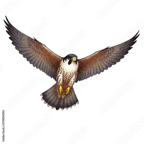 Illustration of a Peregrine Falcon in Flight with Wings Spread