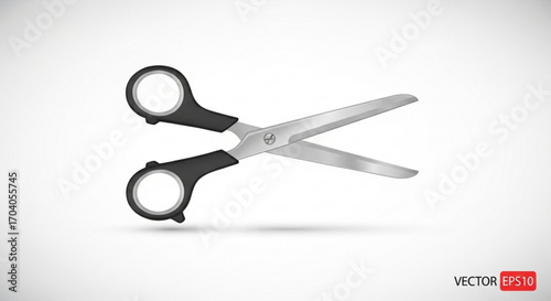 Realistic scissors vector illustration stationery instrument for cutting paper or fabric sharp blades and comfortable handles