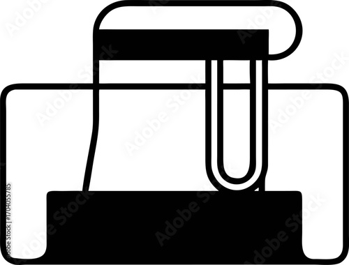 Minimalist line art icon of a self-inking office stamp. A simple black and white vector graphic symbol for business, documents, and approval. Isolated illustration