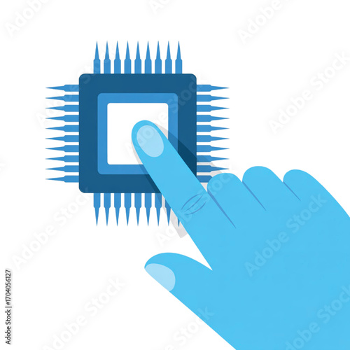Finger Touching a Computer Microchip with Pins Keywords: finger, hand, touch, microchip