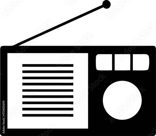 Vintage radio receiver icon isolated on white background. Simple monochrome vector graphic for broadcasting and media concepts