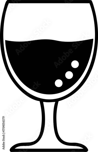 Ai generated vector icon of a wine glass filled with liquid. A simple black and white silhouette graphic design element for an elegant beverage menu