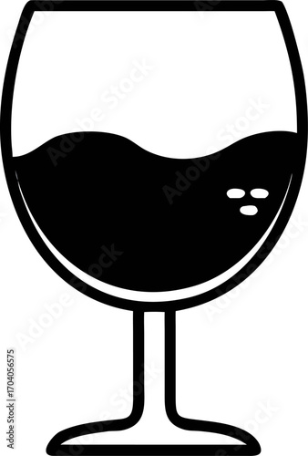 Simple black and white vector illustration of a wine glass icon. Minimalist line art graphic for beverage and restaurant design element