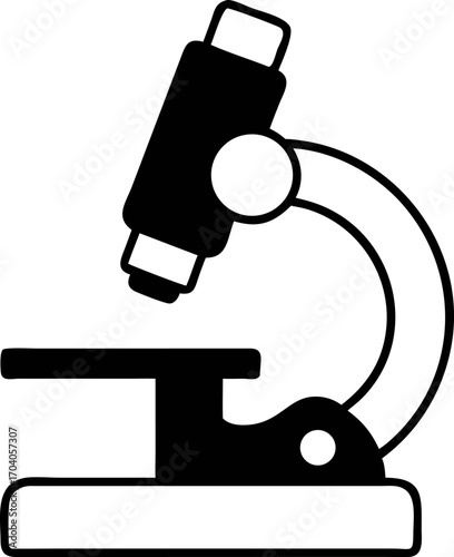 Simple laboratory microscope vector icon. Black silhouette graphic design for science, biology, research, and education projects