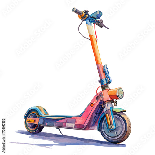 watercolor vector of Electric Scooter, isolated on a white background.