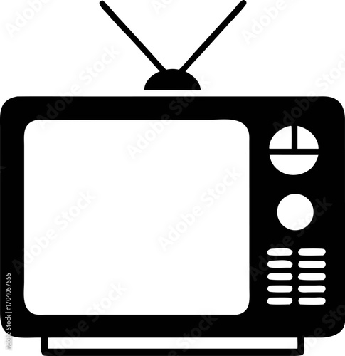Classic television set with an antenna and control knobs, representing vintage entertainment and media consumption on a white background, an iconic piece of historical technology