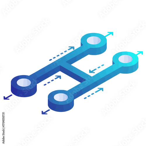 Timeline.ai Flowchart Icon: Isometric vector illustration of a process path with data flow and artificial intelligence sequencing
