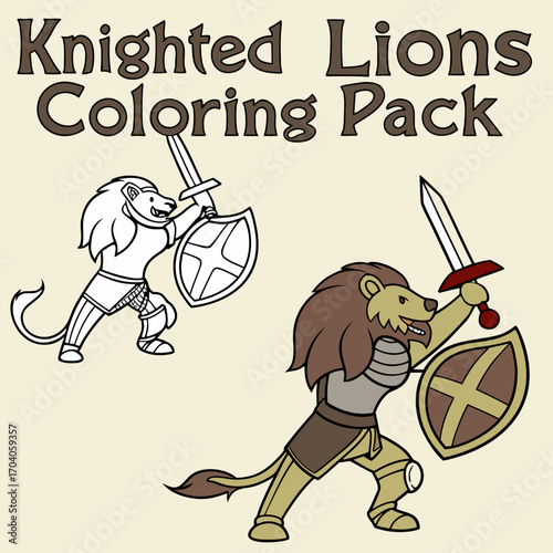 Knighted Lions Coloring Pack Lions wearing medieval knight armor
