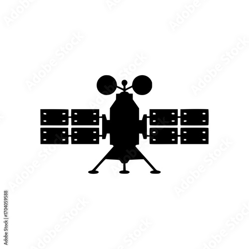 Sleek satellite icon launching into space with solar panels extended for power