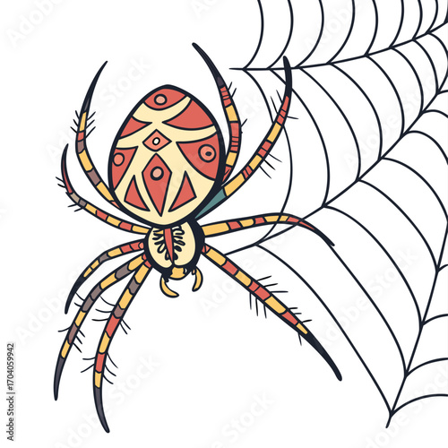 Stylized spider on web