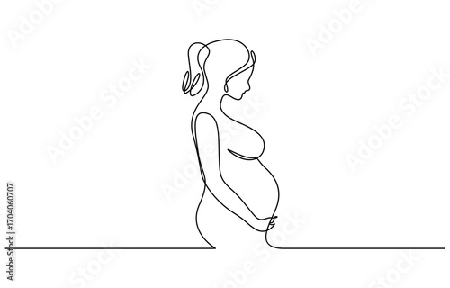 Continuous one line drawing of Pregnant woman vector illustration. Editable outline