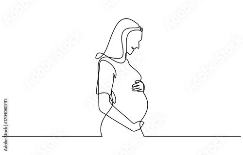 Continuous one line drawing of Pregnant woman vector illustration. Editable outline