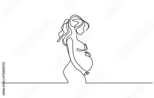 Continuous one line drawing of Pregnant woman vector illustration. Editable outline