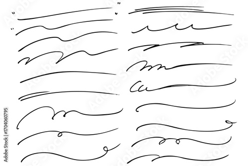 手描きの文字の下の線　アンダーラインセット　ベクター