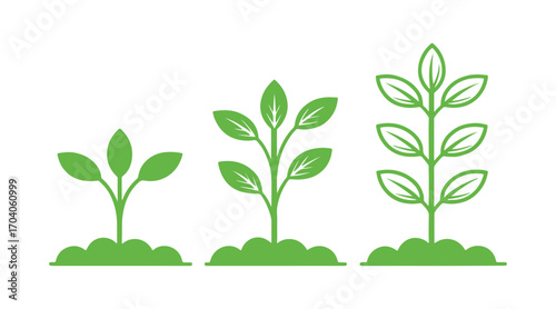 Collection of seedlings planted in the soil. Icons. Vector graphic on a white backdrop

