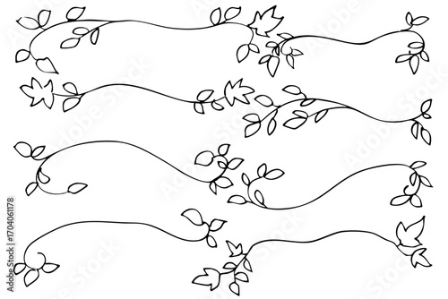 葉っぱとツタの線のイラスト素材　ベクター