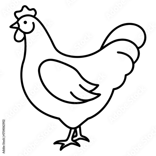 Simple line drawing of a chicken silhouette on white background