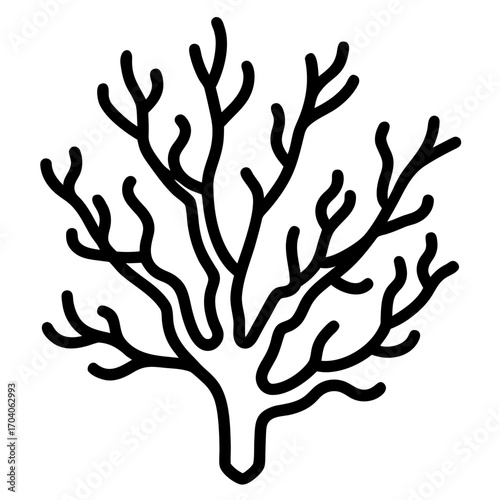 Stylized black silhouette of a branching coral or tree like structure on a white background